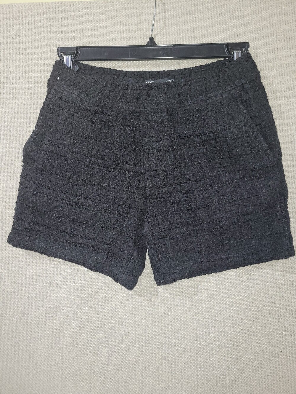 Zara Size Large Mens Black Textured Tweed Shorts